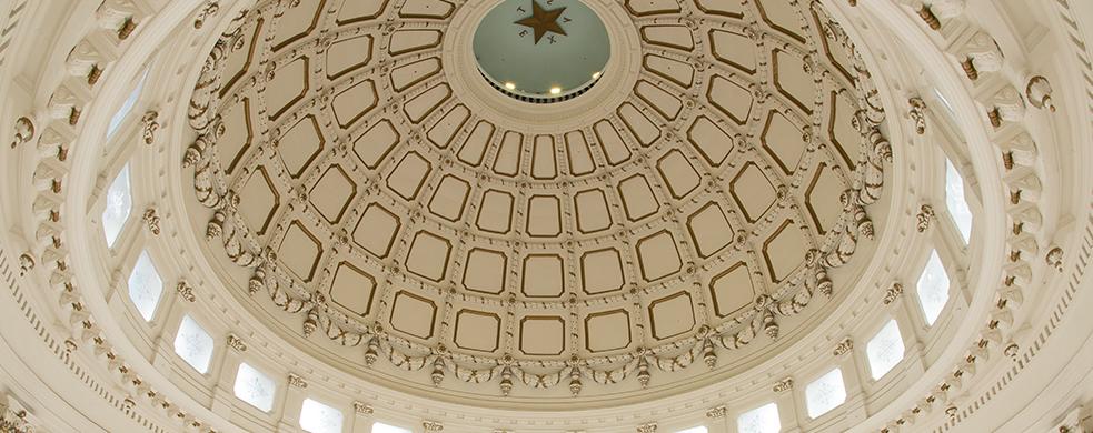 Inside view looking up into the Texas Capitol dome